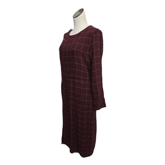 Sita Murt Burgundy Plaid Midi Dress Size 40 US 8 Fall Preppy Lagenlook Buttons - Picture 8 of 10